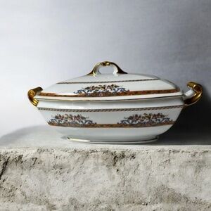 oval covered serving bowl Epiag "Elyrian" pattern Bohemian Art Deco Era China.